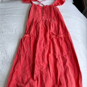 Anthropologie Coral Sleeveless Dress with Button Detail